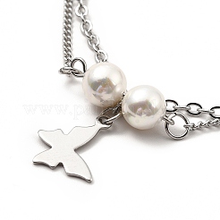 Tobillera con dije de perla CCB y acero inoxidable 304&nbsp;AJEW-C021-11P