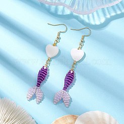 3 par de pendientes colgantes de vidrio y concha de 3 colores.&nbsp;EJEW-MZ00160