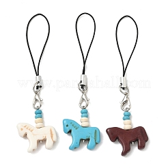 3 correa para teléfono móvil de latón sintético turquesa con diseño de caballo&nbsp;HJEW-JM04039