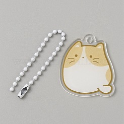 Cartone animato simpatico gatto animale decorazione pendente in acrilico con catena a sfere di ferro&nbsp;KEYC-WH0036-33E