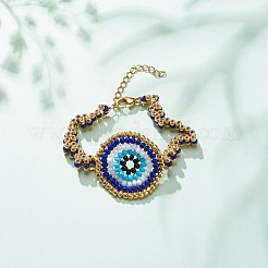 Bracelet à maillons en mauvais œil tressé en graines de verre pour femme&nbsp;BJEW-JB08398-02