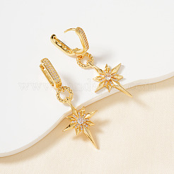 Eleganti orecchini a cerchio in ottone con zirconi cubici trasparenti a forma di stella ottagonale&nbsp;GJ0701