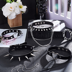4 stücke 4 arten gothic stil spiked niet imitation leder chocker halsketten&nbsp;NJEW-CL0001-19
