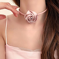 Collana girocollo da donna in pelle sintetica con ciondolo a forma di rosa francese in tessuto 1 pezzo&nbsp;NJEW-CL0001-06B