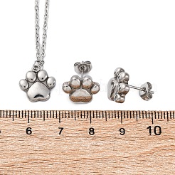 Hundepfotenabdruck 304 Edelstahl Anhänger Halsketten & Armbänder & Ohrstecker Sets für Frauen&nbsp;SJEW-C004-20P