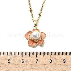 Colliers à pendentif fleur rose en laiton émaillé et perle de nacre&nbsp;NJEW-JN06111