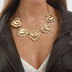Collares babero de aleación con textura de corazón para mujer&nbsp;WGBCDDA-01