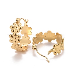 Pendientes de aro de acero inoxidable 304 con diseño de flor y baño de iones (IP) para mujer&nbsp;STAS-A057-16G