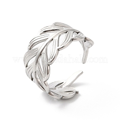 Bague ouverte en acier inoxydable 304 anti-ternissement en forme de branche feuillue pour femme&nbsp;X-RJEW-K245-31P