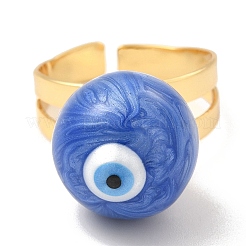 Smaltato rotondo con anello polsino aperto con perline malocchio&nbsp;RJEW-E069-03G