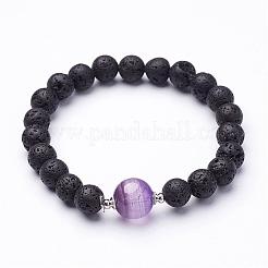 Braccialetti elasticizzati con perline in pietra lavica naturale&nbsp;BJEW-JB02618