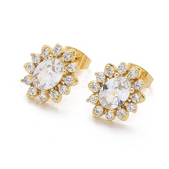 Orecchini a bottone in ottone con zirconi chiari e micro pavè&nbsp;EJEW-C139-04G