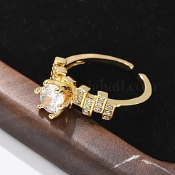 Anelli polsino in ottone tondo micro pavé di zirconi cubici trasparenti&nbsp;RJEW-C120-28G
