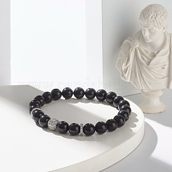 Set di bracciali elastici con perline rotonde di ossidiana naturale&nbsp;BJEW-JB06980-04