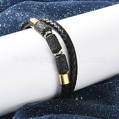 Mehrsträngige Armbänder aus natürlichen Lavasteinperlen und Lederband&nbsp;BJEW-A009-05G