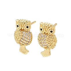 Pendientes de búho con circonitas cúbicas transparentes y micropavé de latón&nbsp;EJEW-F400-15G