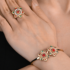 Blume Messing bunte Strass Armreifen & Ringe Sets für Frauen&nbsp;BS9812