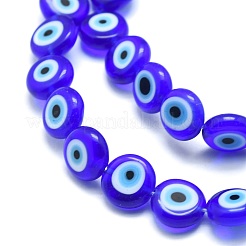 Handmade bösen Blick lampwork flache runde Perle Stränge&nbsp;LAMP-L058-8mm-12