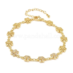Pulseras de cadena de eslabones de circonita cúbica transparente con micropavé de latón Clover para mujer&nbsp;BJEW-A090-03G