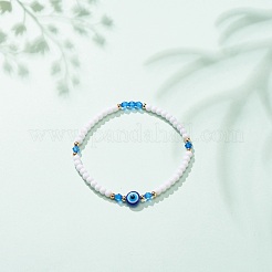 Braccialetto elasticizzato da donna con malocchio in resina e perline acriliche&nbsp;BJEW-JB08609-04