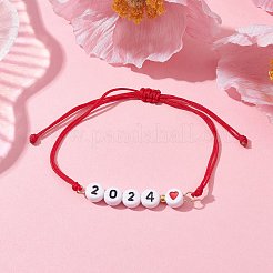 Herz mit Wort 2024 Armband aus geflochtenen Acrylperlen&nbsp;BJEW-JB09780-01