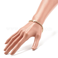 Pulsera elástica con cuentas redondas de hematita sintética y cruz de turquesa sintética (teñida)&nbsp;BJEW-JB07975-01