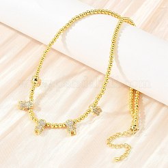Collane con ciondolo a forma di ragazzo e perline rotonde in ottone con micro pavé di zirconi cubici trasparenti&nbsp;KK-CBA4547-14G