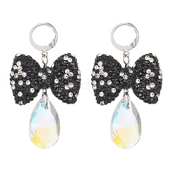 Fiocco in strass con orecchini a monachella pendenti a goccia in vetro&nbsp;EJEW-JE05296