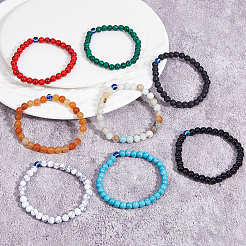 8 Stück 8 Stile natürliche & synthetische gemischte Edelsteine & böser Blick runde Perlen Stretch-Armbänder Set&nbsp;BJEW-FI0001-48