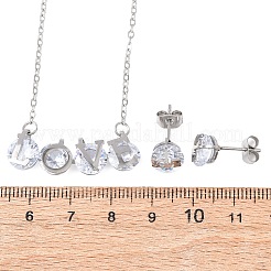 Halsketten und Ohrstecker aus 304 Edelstahl mit Zirkonia-Anhängern für Damen&nbsp;SJEW-B022-01P