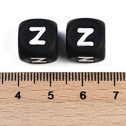 20 pièces cube noir lettre perles de silicone 12x12x12mm dés carrés alphabet perles avec 2mm trou entretoise perles de lettre en vrac pour bracelet collier fabrication de bijoux&nbsp;JX433Z