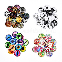 Cabochon in vetro stampato semicircolare/cupola con motivo misto&nbsp;GLAA-T029-16B