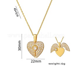 Collana con ciondolo a forma di cuore in ottone micro pavé di zirconi cubici trasparenti per San Valentino&nbsp;WG30B58-01