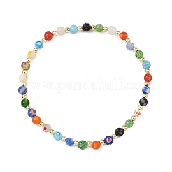 Pulseras elásticas hechas a mano con cuentas redondas de vidrio millefiori para mujer.&nbsp;BJEW-JB14236