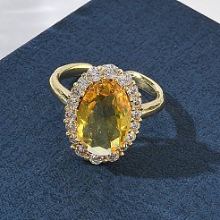 Bagues ouvertes en laiton avec micro pavé de zircones cubiques pour femmes&nbsp;RJEW-L343-17G