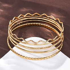 5 juego de brazaletes de acero inoxidable 304 para mujer&nbsp;BJEW-S162-01C-G