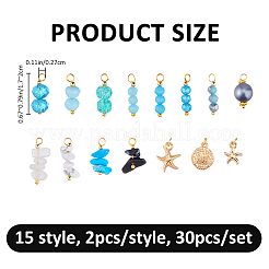 30 pezzo 15 stili vetro e ossidiana fiocco di neve naturale e magnesite naturale e howlite sintetica e giada bianca naturale e ciondoli in lega&nbsp;PALLOY-FH00198