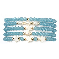 Ensemble de bracelets extensibles en jade blanc teint naturel&nbsp;BJEW-JB09495-05