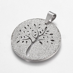 Pendenti testurizzati in acciaio inossidabile 304 con finitura rotonda piatta e alla moda con albero&nbsp;STAS-L012-D09P