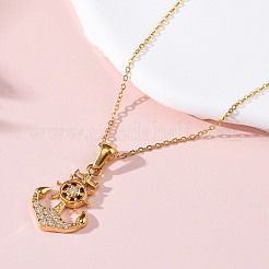 Halsketten mit Ankeranhänger aus 304 Edelstahl mit Kristall-Strass&nbsp;LS-NJEW-Z057-01B-G