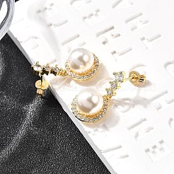 Pendientes colgantes redondos de latón con micropavé de circonitas cúbicas transparentes&nbsp;EJEW-C154-02G