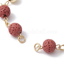 Realizzazione di braccialetti con catena rotonda con perline rotonde in pietra lavica naturale tinta&nbsp;AJEW-JB01206-03