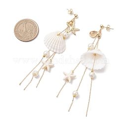 Ohrstecker in Muschelform aus Messing mit Glasperlen&nbsp;EJEW-TA00764