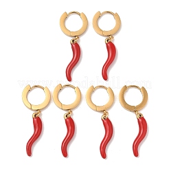 3 paire de boucles d'oreilles créoles en acier inoxydable 304 émaillé en forme de corne d'abondance/corne italienne cornicello pour femmes&nbsp;EJEW-K279-06G