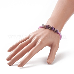7 pz 7 stile naturale e sintetico misto chip di pietre preziose e braccialetti elastici con perline di semi di vetro per le donne&nbsp;BJEW-JB09207