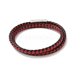 Wickelarmband aus geflochtenem Mikrofaser-Leder mit Doppelschlaufen und Magnetverschluss aus Edelstahl 304 für Männer und Frauen&nbsp;BJEW-C021-08-P