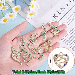 16 pièce pendentif à breloques serpent en alliage zircone cubique pendentif animal couleur mixte pour bijoux collier boucle d'oreille fabrication artisanat&nbsp;JX732A
