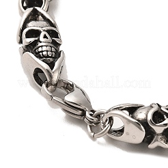 Bracelets à maillons en acier inoxydable 304 avec tête de mort&nbsp;BJEW-E094-12AS