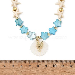 Collana estiva da spiaggia con ciondolo a forma di gamberetto intagliato in conchiglia d'acqua dolce naturale e lega&nbsp;NJEW-JN06506-02