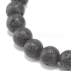 Bracciale elasticizzato in pietra lavica naturale con perline rotonde e ananas in lega&nbsp;BJEW-JB08299